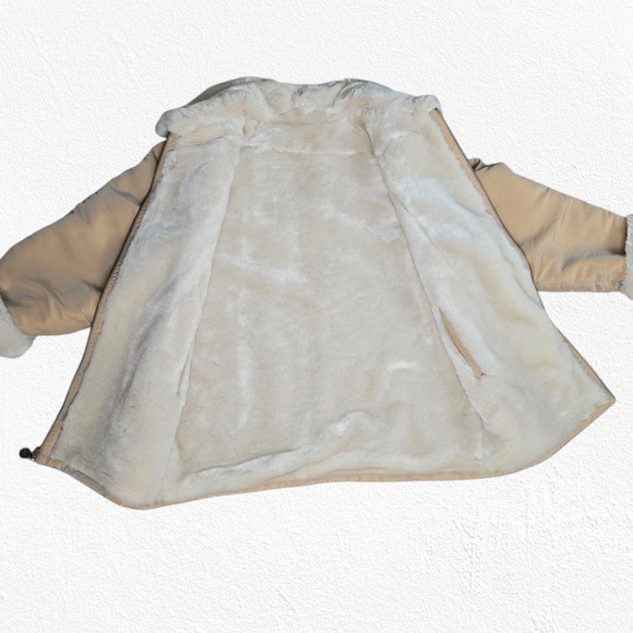 1990s Vintage Beige Tan Faux Shearling Lined Full Zip Y2K Jacket Size Medium - Picture 7 of 10